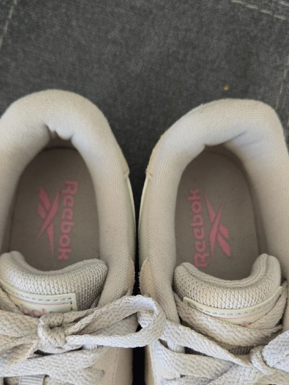 Reebok Gray Sneakers with Gum Sole and Pink Logo